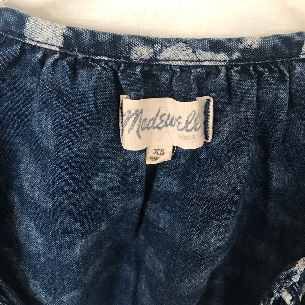 Madewell Chambray Blouse XS Blue White Spring - Picture 5 of 6